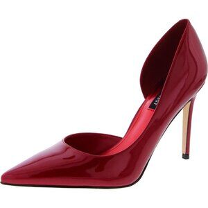 Nine West Womens Dark Red Patent Polyurethane Closed Pointed Toe Heeled Pumps